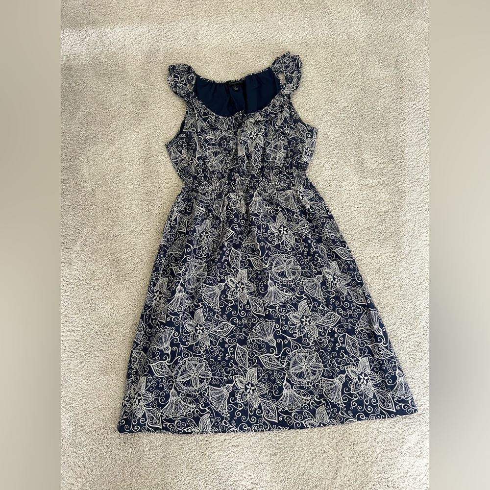 Banana Republic Navy White Floral Fit & Flare Sleeveless Dress Women’s 6